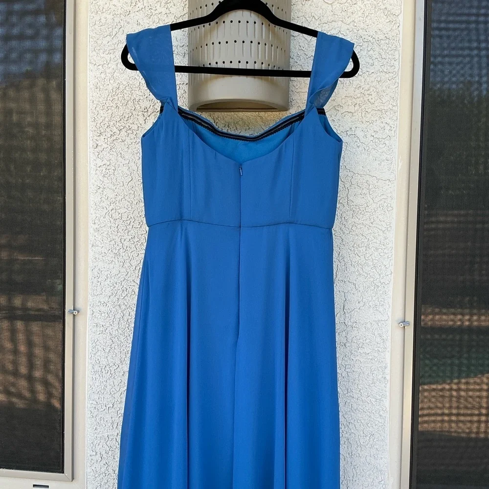 NWT After Six Dessy Off-The-Shoulder Basque Neck Chiffon Maxi Dress Size 10 1560